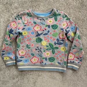 Mini Boden Floral Bird Sweatshirt Gray Girls 9 10Y 140cm